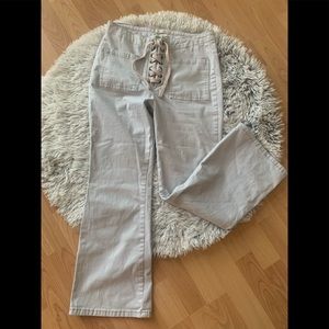 Urban Outfitters Y2K light blue lace up front pocket flare jeans size 2